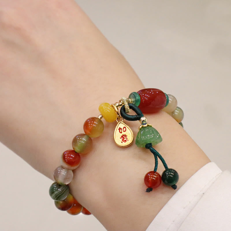 Natural Colorful Peacock Agate Chalcedony Ruyi As One Wishes Charm Courage Bracelet