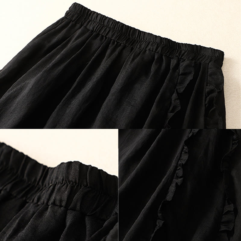 Summer Plain Ruffle Design Women's Cotton Skirt