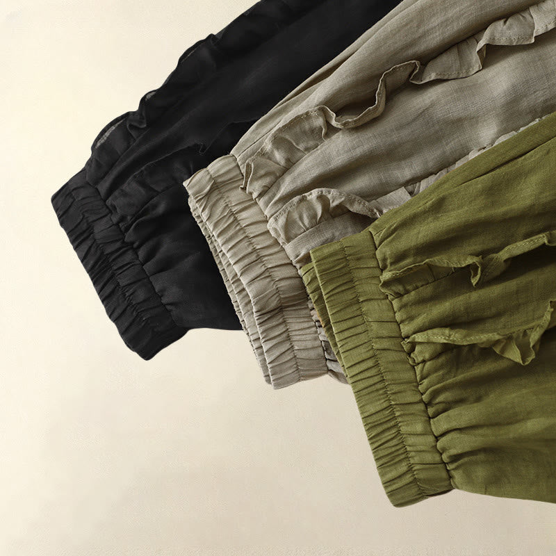 Summer Plain Ruffle Design Women's Cotton Skirt