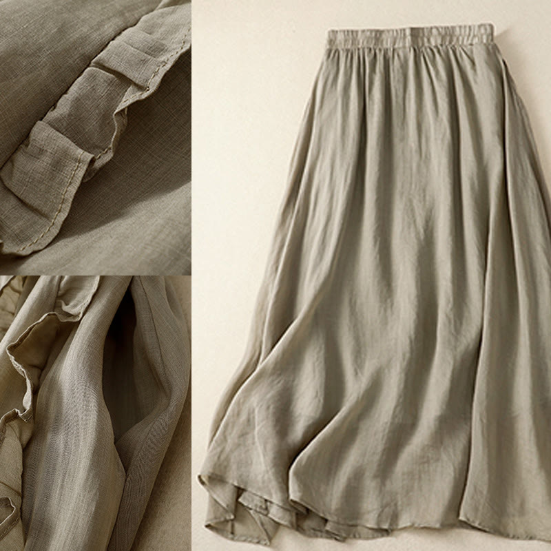 Summer Plain Ruffle Design Women's Cotton Skirt