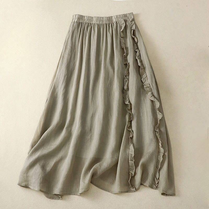 Summer Plain Ruffle Design Women's Cotton Skirt