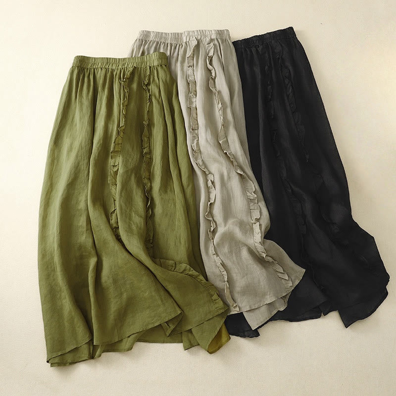 Summer Plain Ruffle Design Women's Cotton Skirt