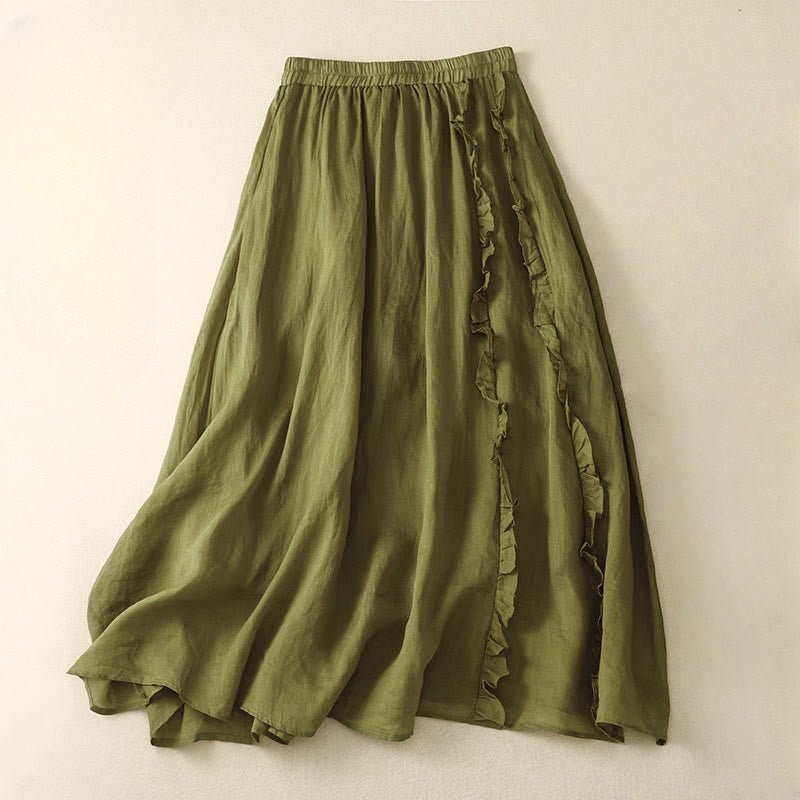 Summer Plain Ruffle Design Women's Cotton Skirt