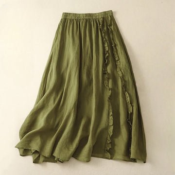 Summer Plain Ruffle Design Women's Cotton Skirt