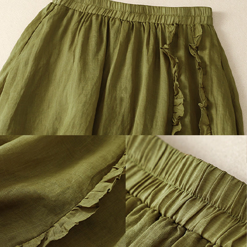 Summer Plain Ruffle Design Women's Cotton Skirt