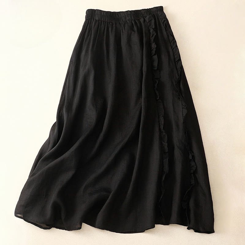 Summer Plain Ruffle Design Women's Cotton Skirt