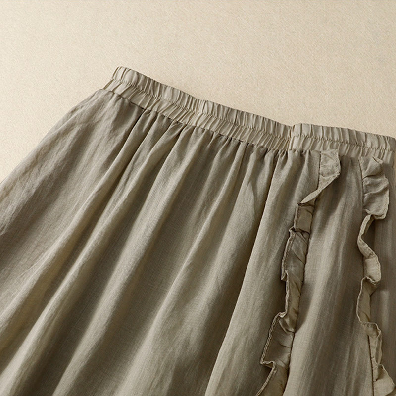 Summer Plain Ruffle Design Women's Cotton Skirt