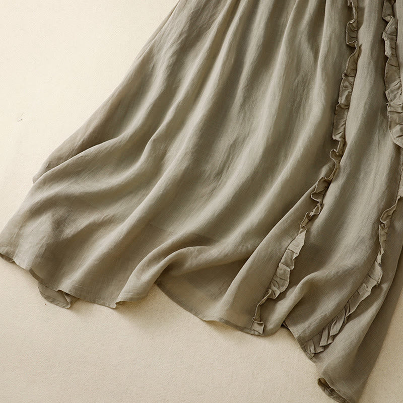 Summer Plain Ruffle Design Women's Cotton Skirt