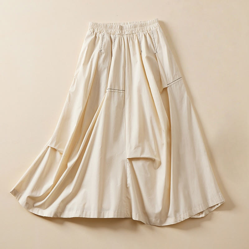 Summer Casual Irregular Design Women's Cotton Skirt With Pockets