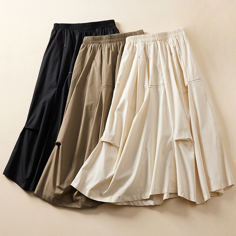 Summer Casual Irregular Design Women's Cotton Skirt With Pockets