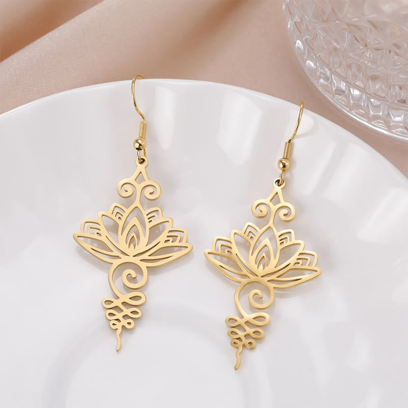 Hollow Lotus Flower Stainless Steel Enlightenment Metal Drop Earrings