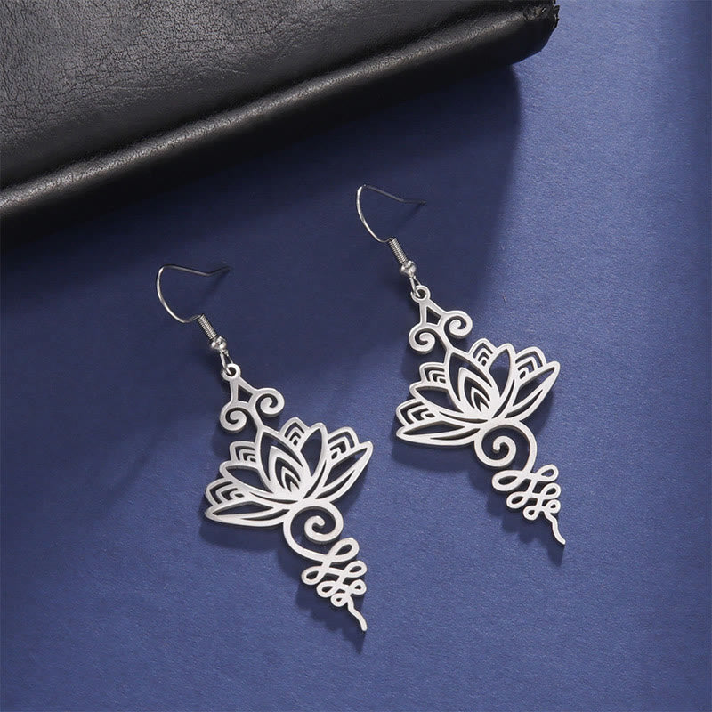 Hollow Lotus Flower Stainless Steel Enlightenment Metal Drop Earrings