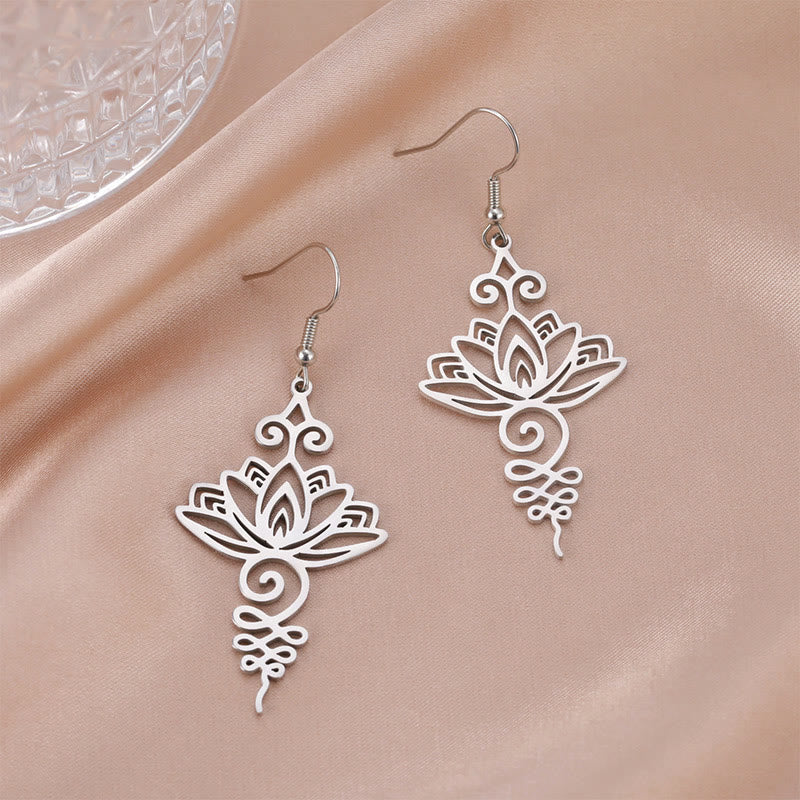 Hollow Lotus Flower Stainless Steel Enlightenment Metal Drop Earrings