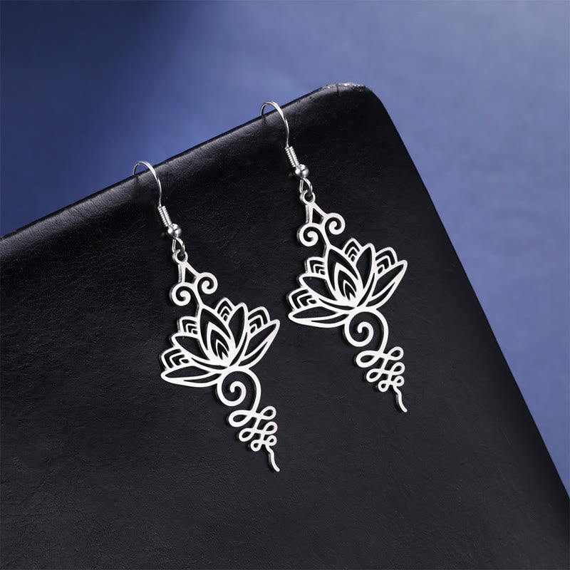Hollow Lotus Flower Stainless Steel Enlightenment Metal Drop Earrings