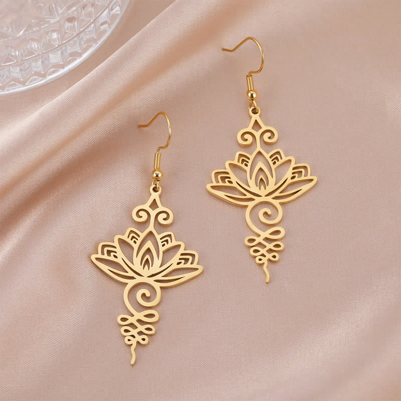Hollow Lotus Flower Stainless Steel Enlightenment Metal Drop Earrings