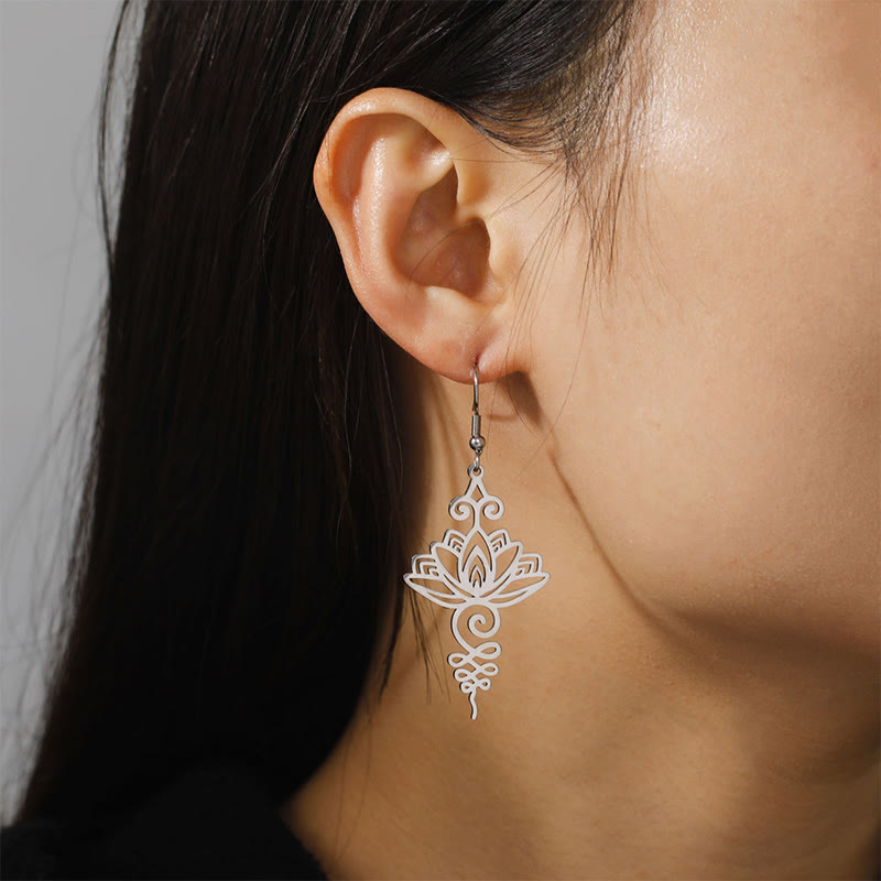 Hollow Lotus Flower Stainless Steel Enlightenment Metal Drop Earrings