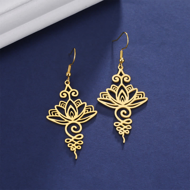 Hollow Lotus Flower Stainless Steel Enlightenment Metal Drop Earrings