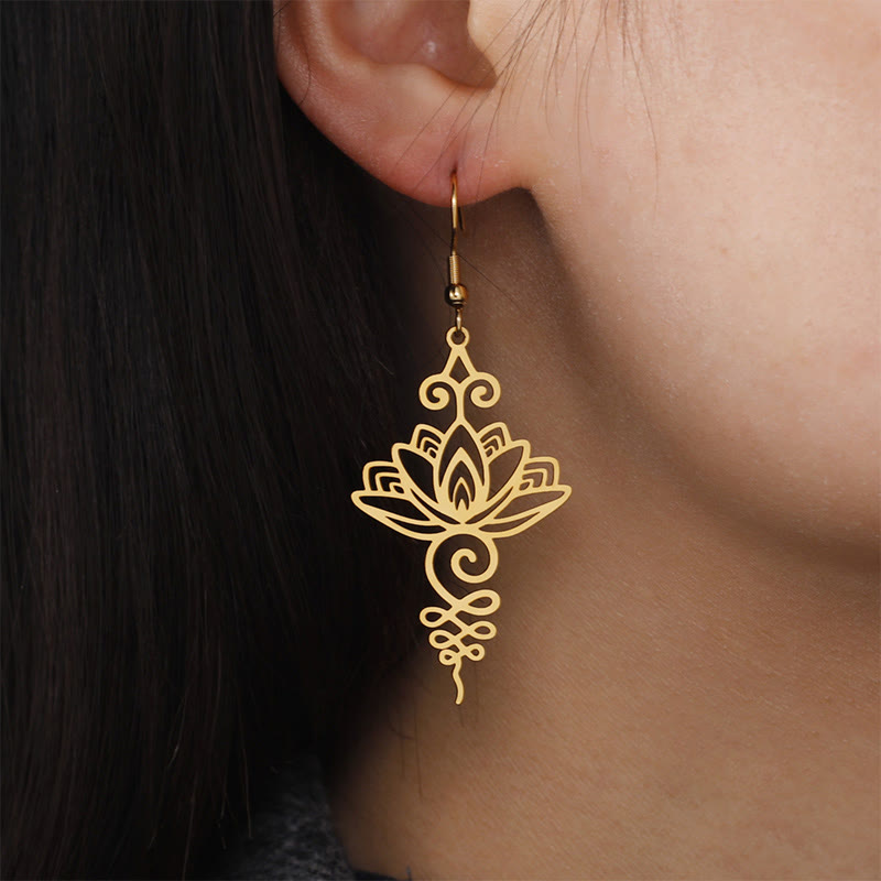 Hollow Lotus Flower Stainless Steel Enlightenment Metal Drop Earrings