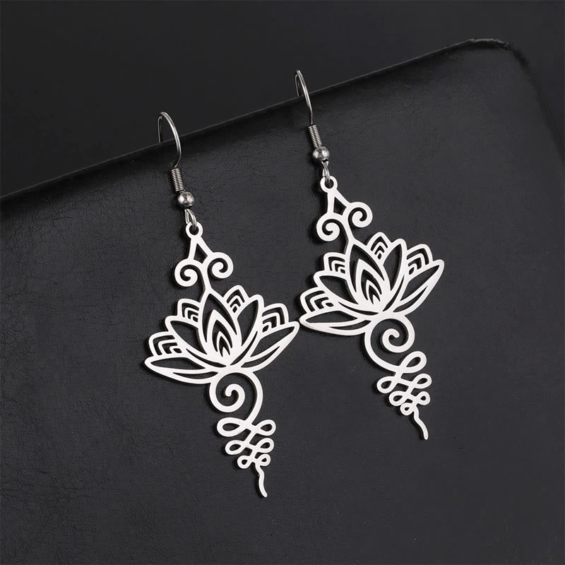 Hollow Lotus Flower Stainless Steel Enlightenment Metal Drop Earrings