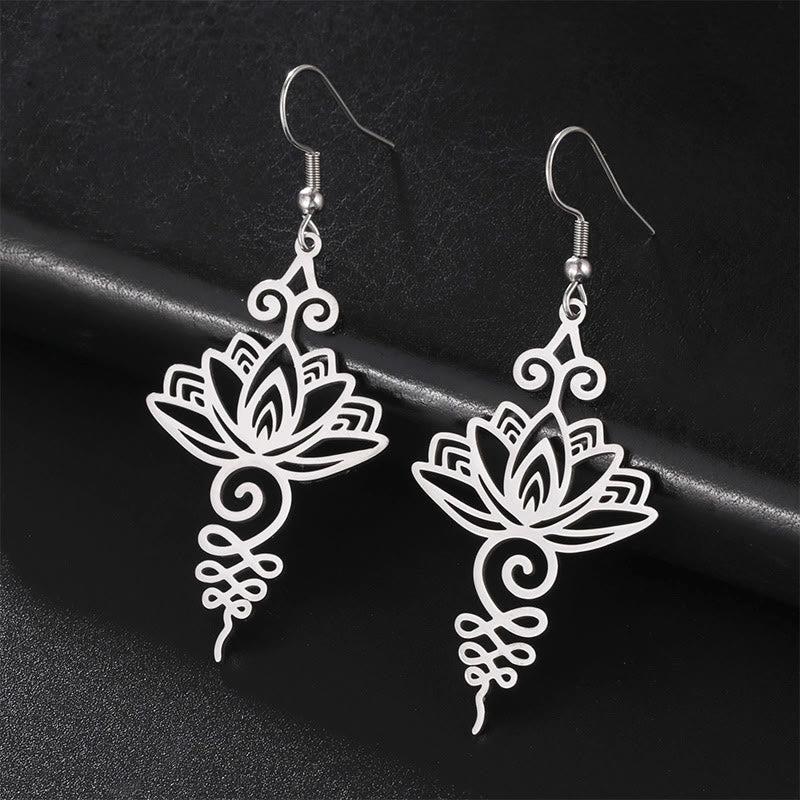 Hollow Lotus Flower Stainless Steel Enlightenment Metal Drop Earrings