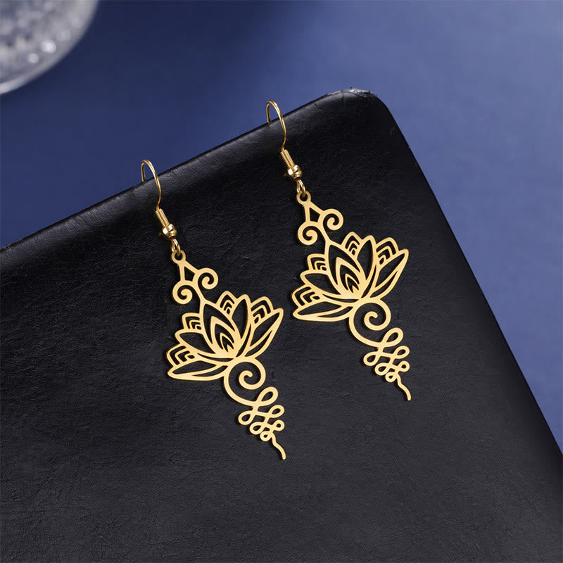 Hollow Lotus Flower Stainless Steel Enlightenment Metal Drop Earrings