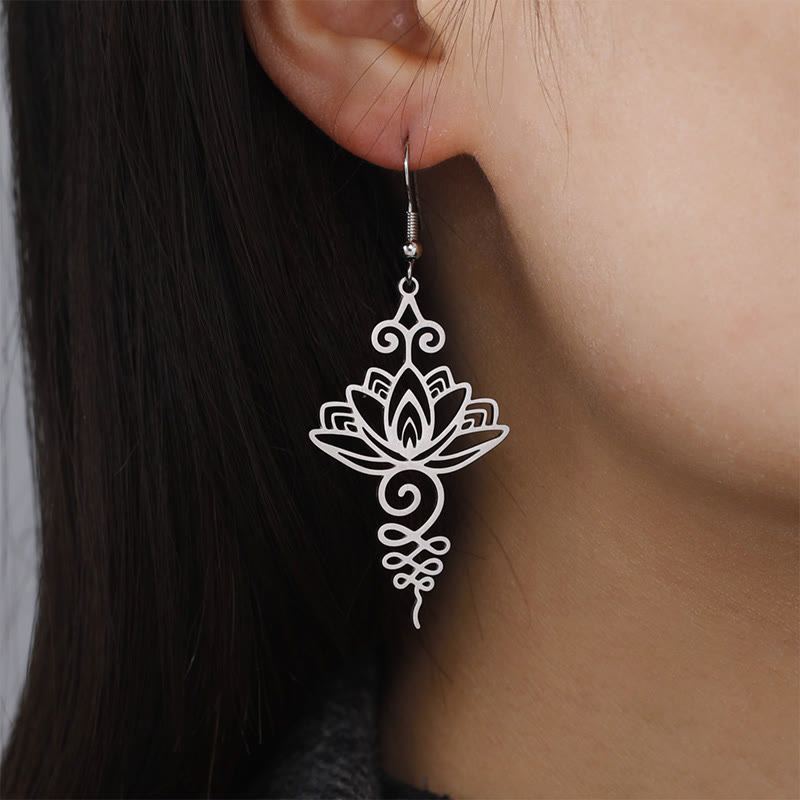 Hollow Lotus Flower Stainless Steel Enlightenment Metal Drop Earrings