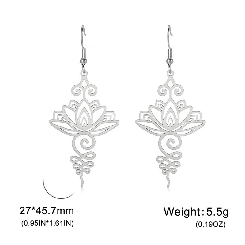Hollow Lotus Flower Stainless Steel Enlightenment Metal Drop Earrings