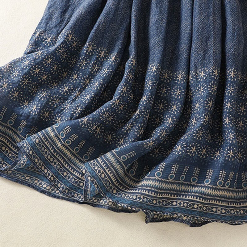 Vintage Ethnic Floral Pattern Lined Drawstring Women's Skirt With Pockets