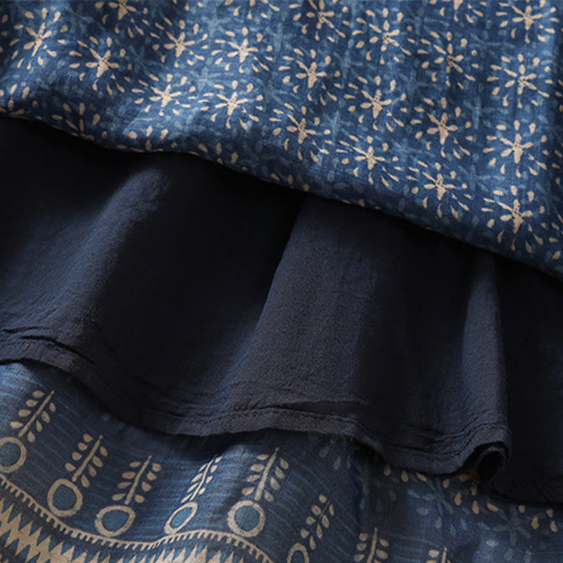 Vintage Ethnic Floral Pattern Lined Drawstring Women's Skirt With Pockets