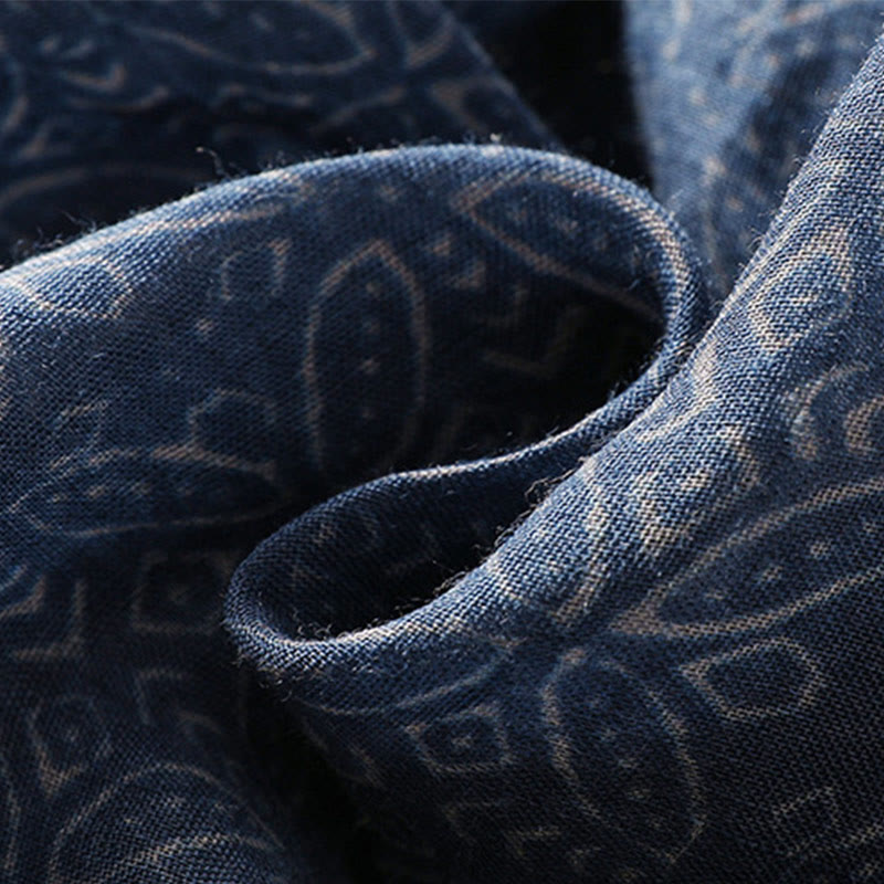 Vintage Ethnic Floral Pattern Lined Drawstring Women's Skirt With Pockets