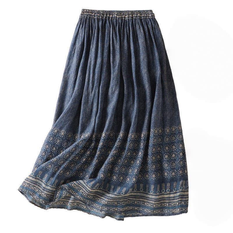 Vintage Ethnic Floral Pattern Lined Drawstring Women's Skirt With Pockets
