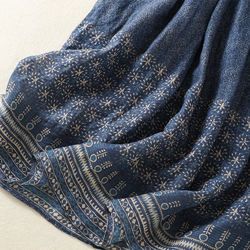 Vintage Ethnic Floral Pattern Lined Drawstring Women's Skirt With Pockets