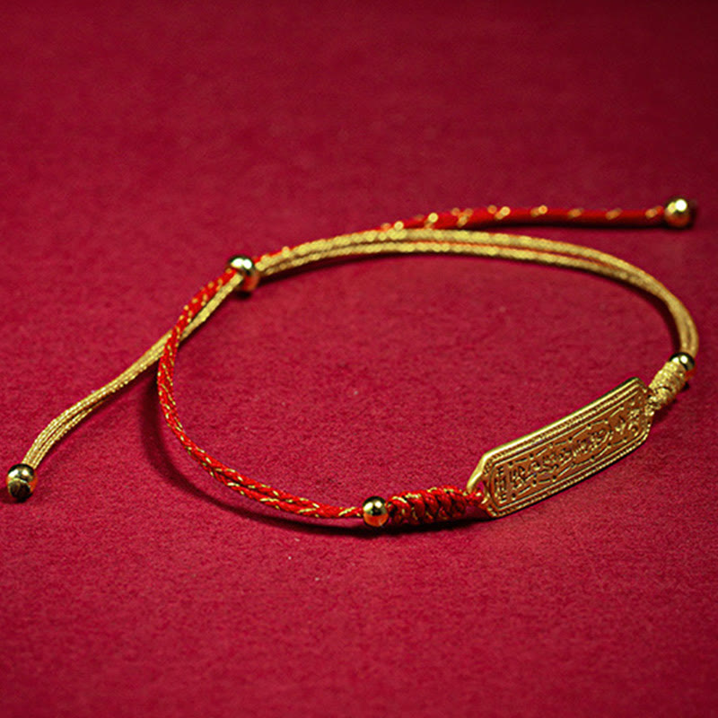 14K Gold-Plated Copper Amulet Red String Rope Bracelet