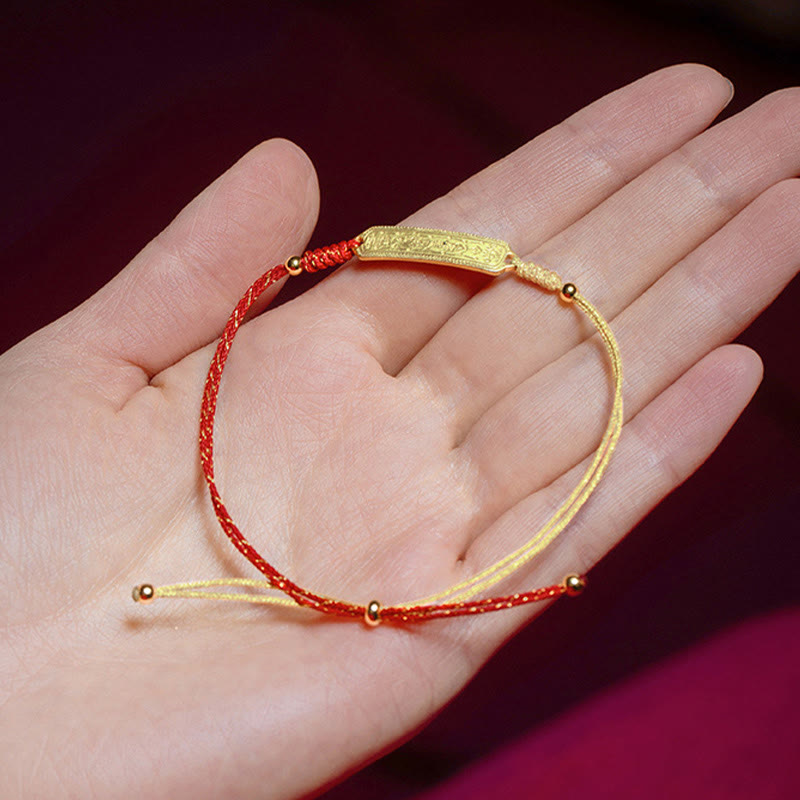 14K Gold-Plated Copper Amulet Red String Rope Bracelet