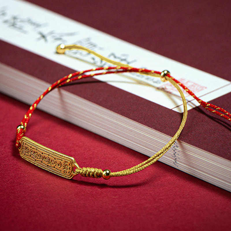 14K Gold-Plated Copper Amulet Red String Rope Bracelet