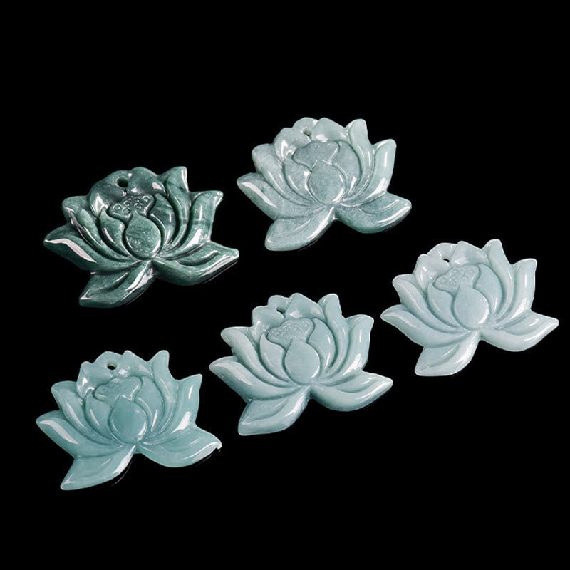 Lotus Flower Pattern Carved Jade Prosperity Necklace Pendant