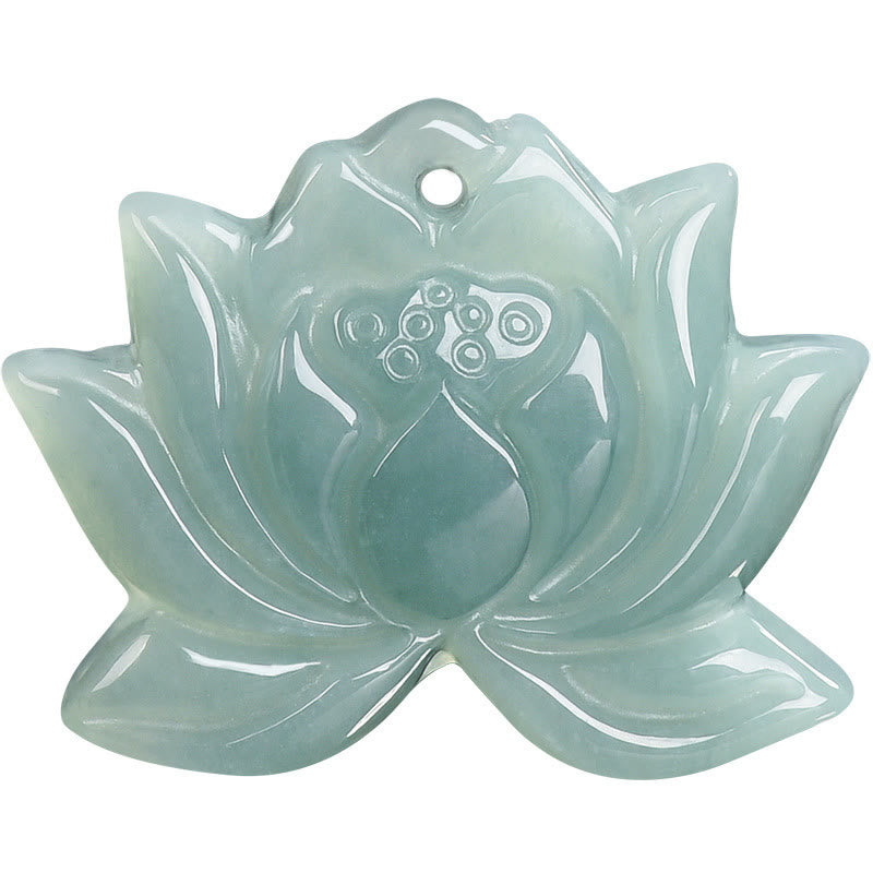 Lotus Flower Pattern Carved Jade Prosperity Necklace Pendant