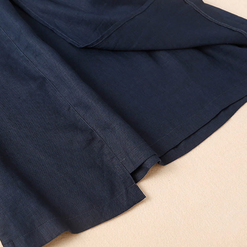 Vintage Summer Asymmetrical High Waist Women's Cotton Linen Skirt With Pockets