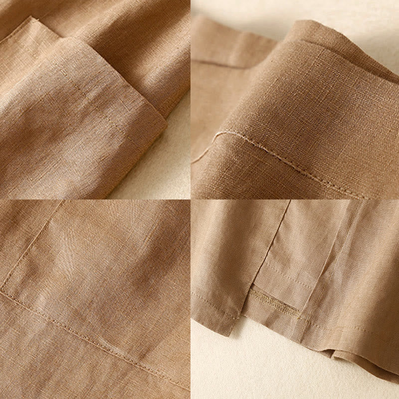 Vintage Summer Asymmetrical High Waist Women's Cotton Linen Skirt With Pockets