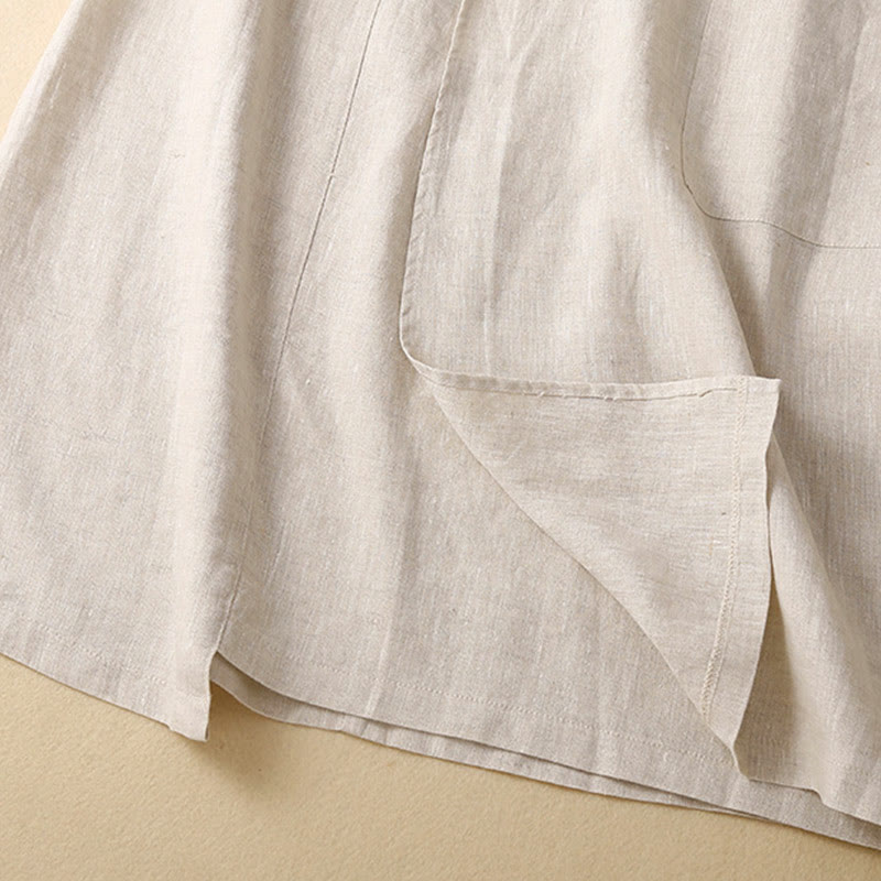 Vintage Summer Asymmetrical High Waist Women's Cotton Linen Skirt With Pockets