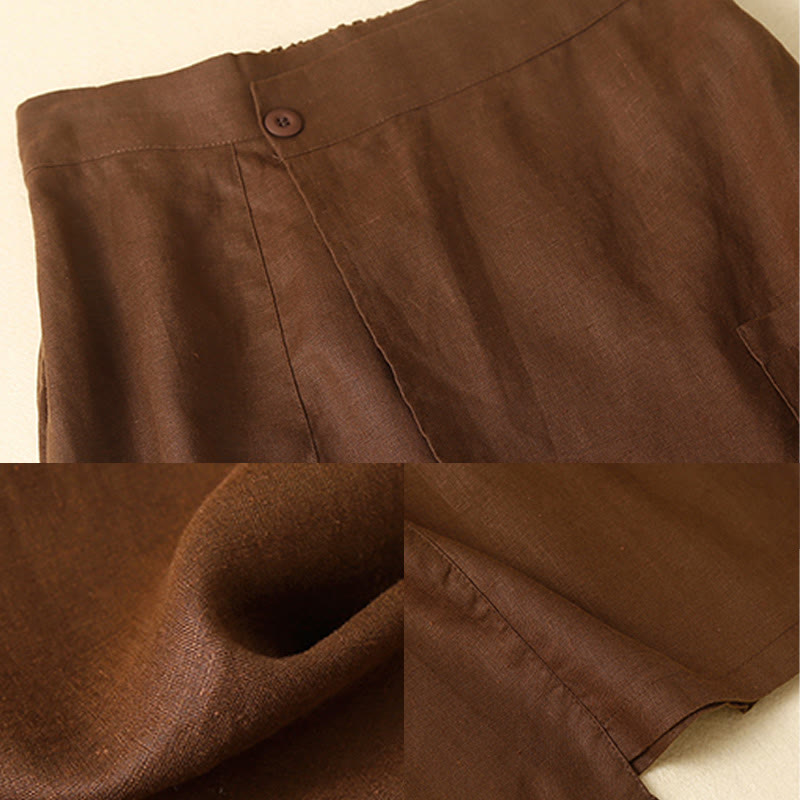 Vintage Summer Asymmetrical High Waist Women's Cotton Linen Skirt With Pockets