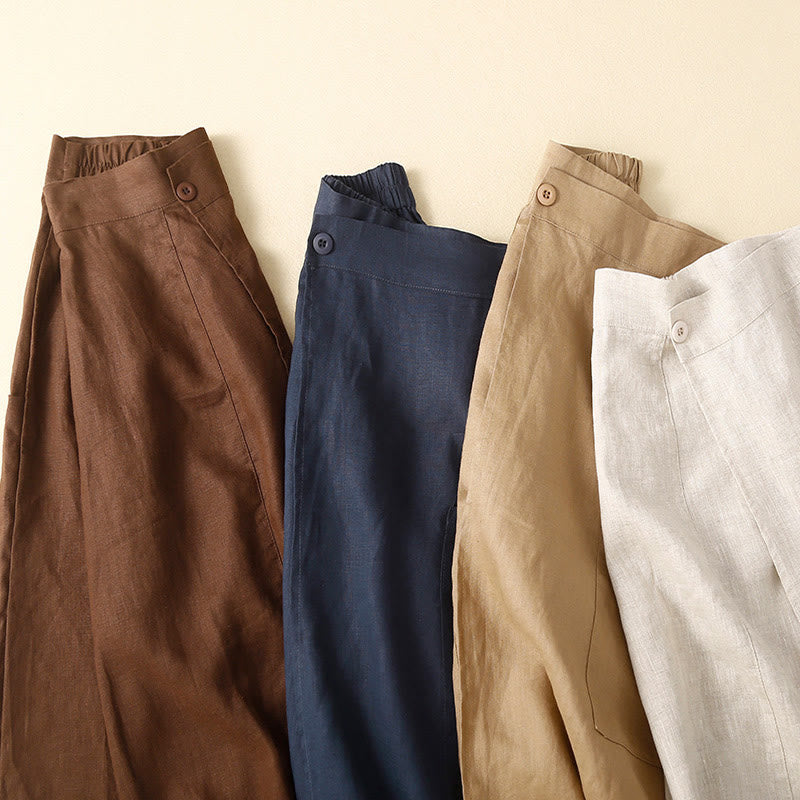 Vintage Summer Asymmetrical High Waist Women's Cotton Linen Skirt With Pockets