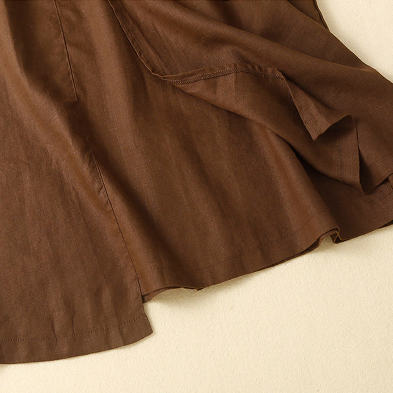 Vintage Summer Asymmetrical High Waist Women's Cotton Linen Skirt With Pockets