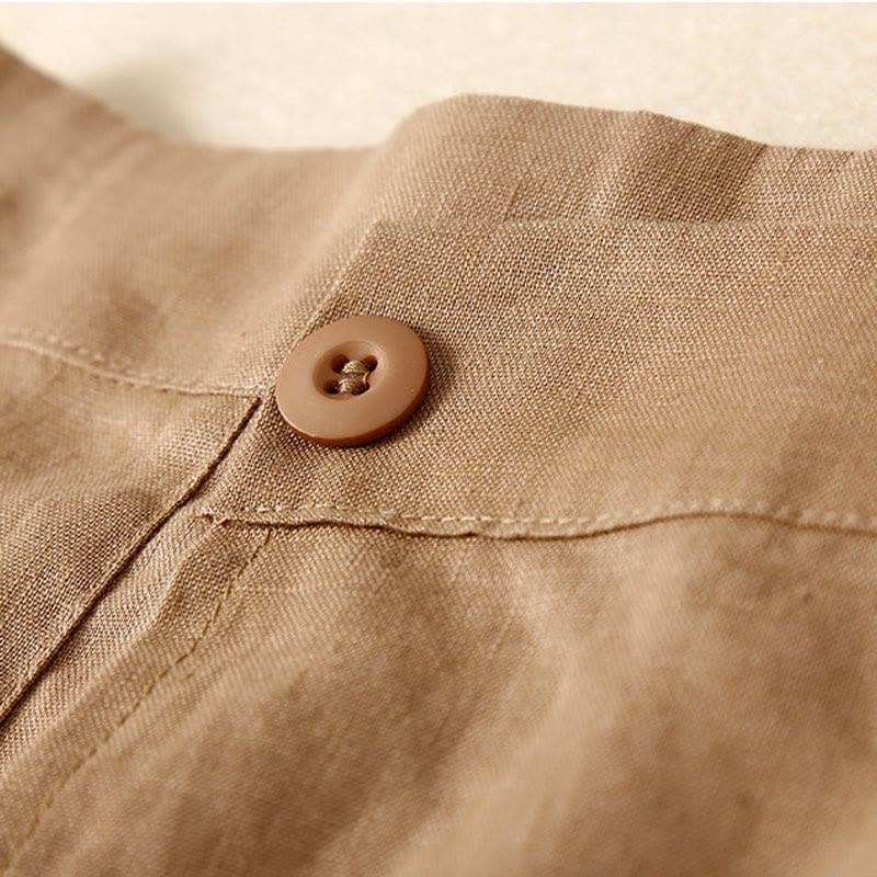 Vintage Summer Asymmetrical High Waist Women's Cotton Linen Skirt With Pockets