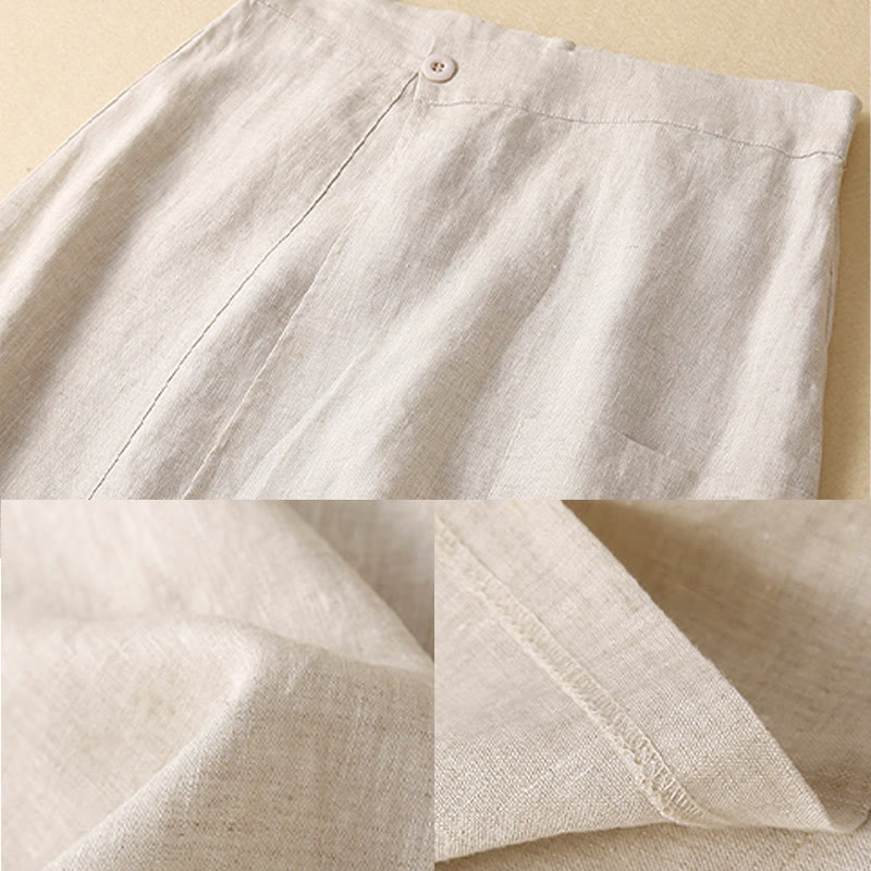 Vintage Summer Asymmetrical High Waist Women's Cotton Linen Skirt With Pockets