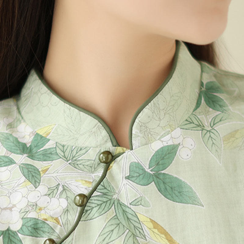 Tactile Cotton Blend Half-Sleeve Mindful Cheongsam Midi Dress
