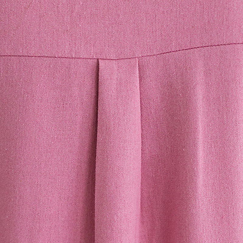Casual Daily Pure Color Button Design Short Sleeve Cotton Linen Midi Dress With Pockets