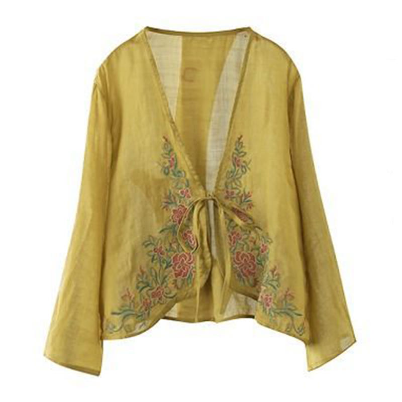 Casual Embroidery Petals Long Sleeve Open Front Cardigan Jacket