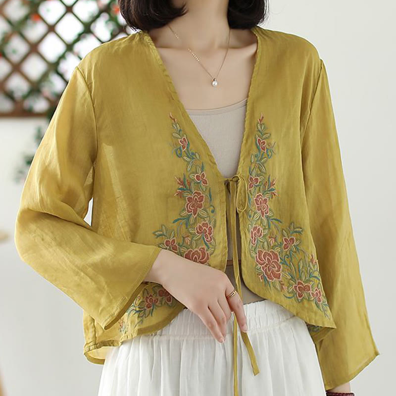 Casual Embroidery Petals Long Sleeve Open Front Cardigan Jacket