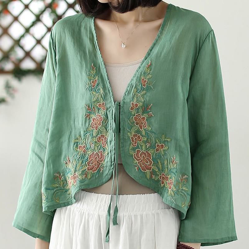Casual Embroidery Petals Long Sleeve Open Front Cardigan Jacket